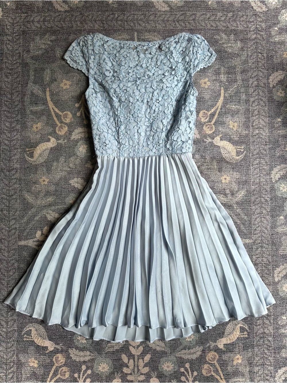 H&M Light Blue Lace Bodice Pleated Mini Dress